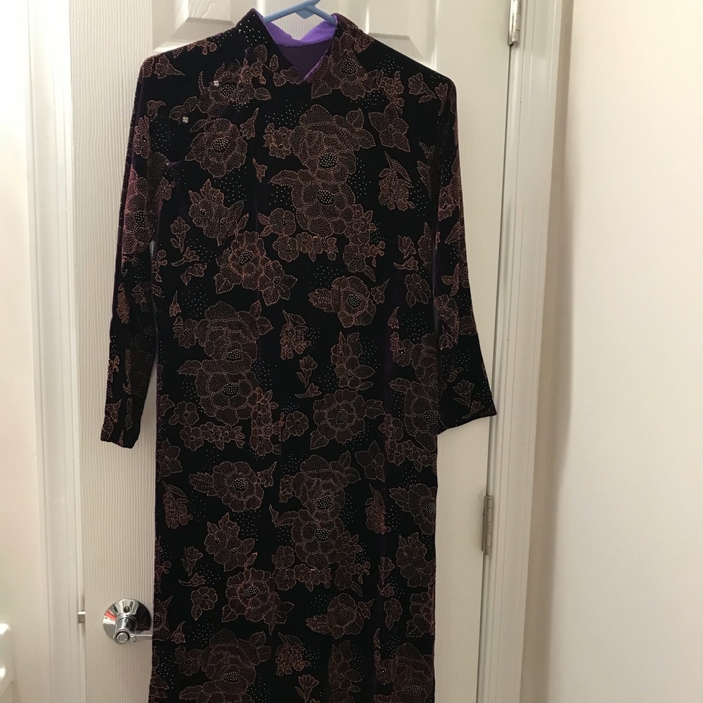 Purple Floral Ao dai maxi dress
